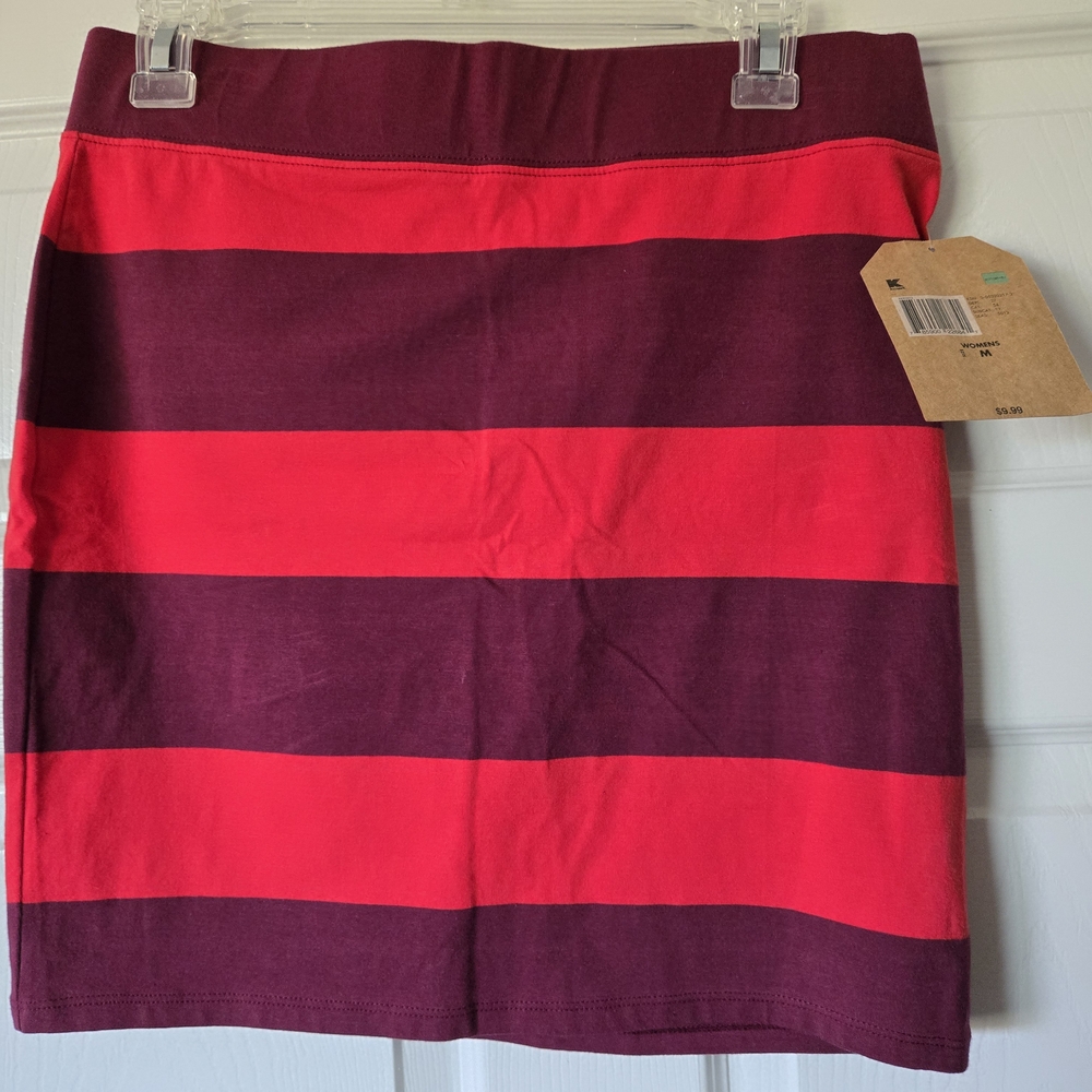 Route 66 Red and Burgundy & Red Striped Pencil Skirt